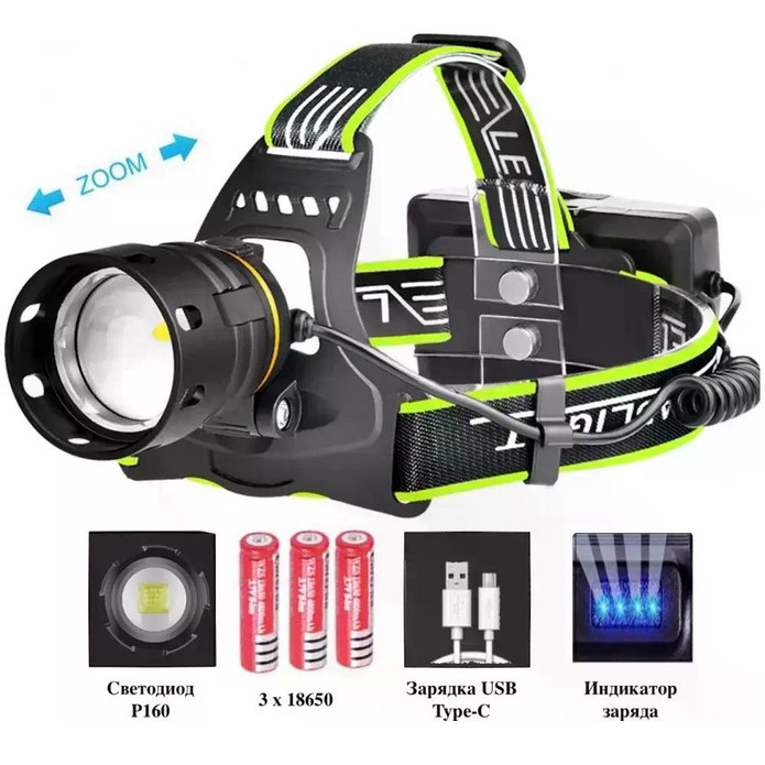 Ліхтар на лоб для будівельних робіт, Професійний світлодіодний ліхтарик на голову EC-69 Львів - фото 1