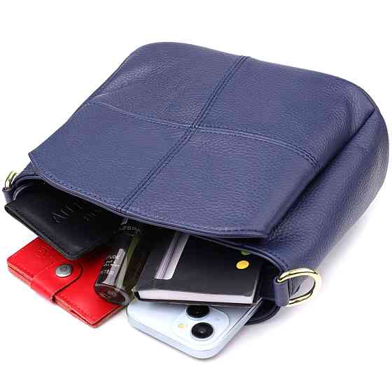 Женская сумка из натуральной кожи с тремя отделениями Синий (Vintage) Киев