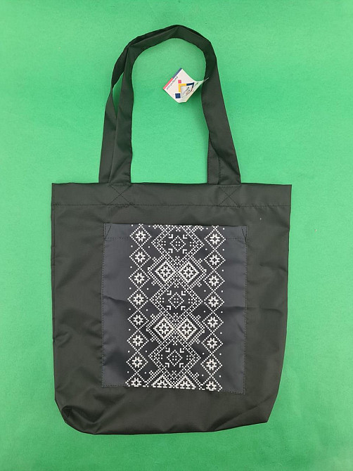 Сумка з кишенею "Вишиванка" 03 40х35 см ручка 60 см чорна вертикальна (1 шт.) Харків - фото 4