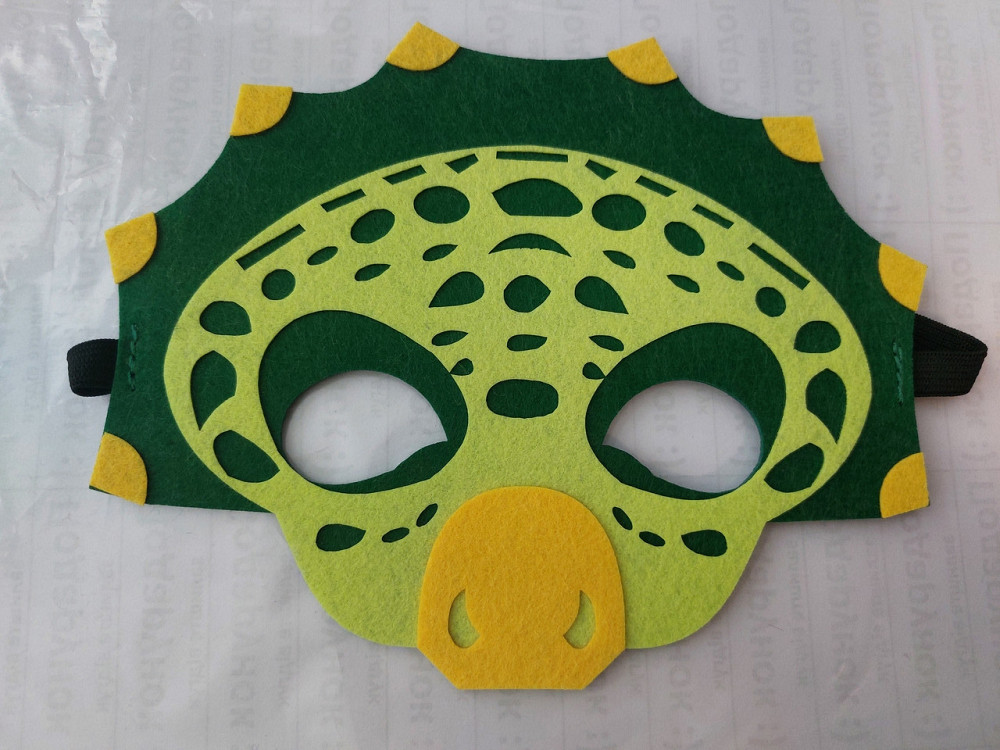 Детская маска динозавр детям 18 на 15 см зелено-желтый Киев - изображение 1