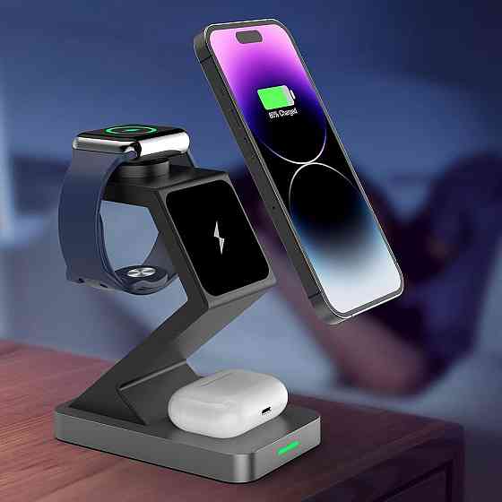 Магнітна бездротова зарядка 3в1 JIANUO, 15W, MagSafe для iPhone, AirPods, Apple Watch, адаптер в ком Київ
