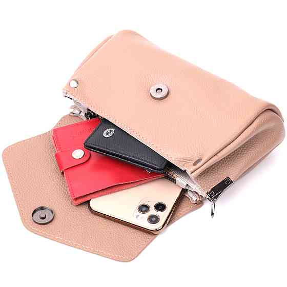 Компактна шкіряна сумка з трикутним клапаном Vintage 22256 Бежева Київ