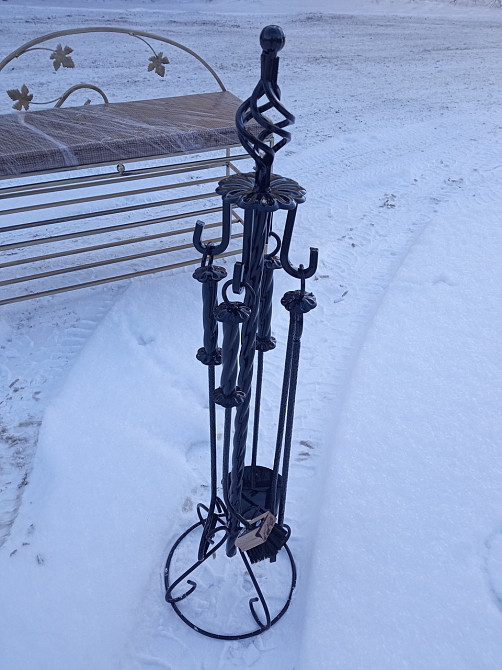 Кований набір для каміну K-008 (стійка, совок, щітка, кочерга, щипці) Б3917 Чорний Київ - фото 7