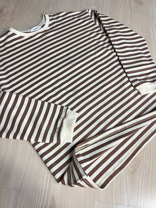 Лонгслів жіночий TEXTURE 1255 реглан смугастий трикотажний оверсайз крій, бежевий, one size Київ - фото 14