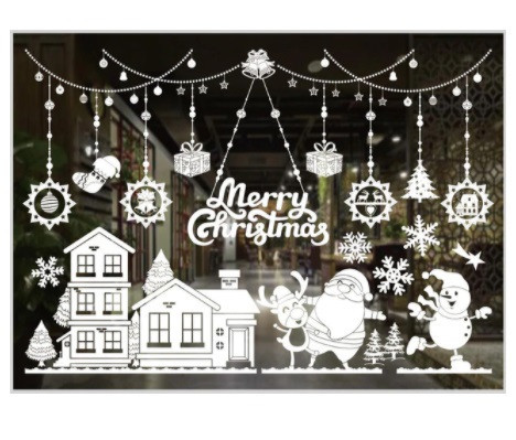 Наклейки на окна с новым годом силиконовые 50 на 70 см белый Киев - изображение 1