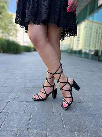 YES MILE Чорні босоніжки жіночі літні на підборах молодіжні з еко-шкіри на шнурівці YES MILE SF Коломия