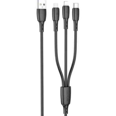 Дата кабель USB 2.0 AM to Lightning+USB-C+Micro 5P 1.0m 2A PVC BX71 black BOROFONE (6974443384543) Вінниця