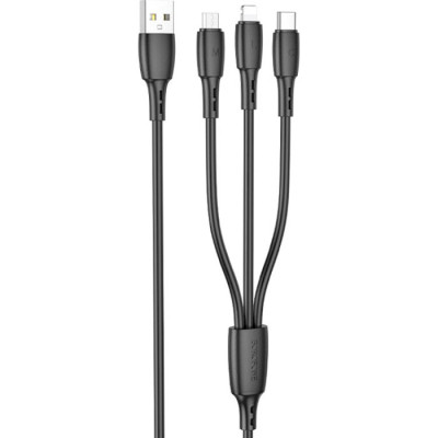 Дата кабель USB 2.0 AM to Lightning+USB-C+Micro 5P 1.0m 2A PVC BX71 black BOROFONE (6974443384543) Винница - изображение 1