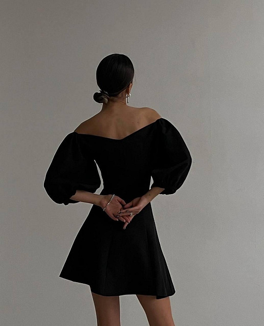 Жіноче романтичне мініплаття з об'ємним рукавом костюмка Чорний, 42/44 Одеса - фото 5