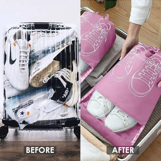 Сумка для обуви на завязках с окошком розовый 41х31см Винница - изображение 3