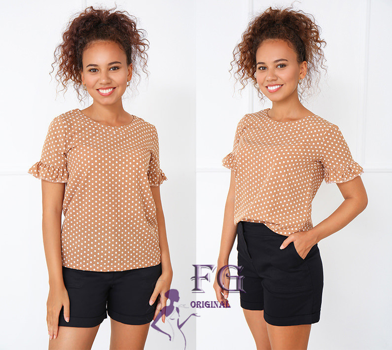 Жіноча блуза в горох "Ненсі" оптом | Распродаж моделі Бежевий, 44 Київ - фото 2