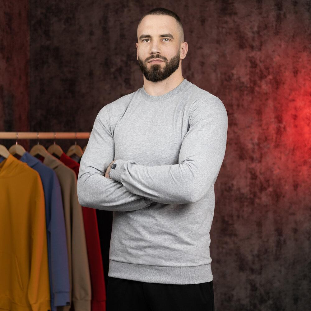 Світшот чоловічий однотонний сірий Pobedov 001 Київ - фото 4