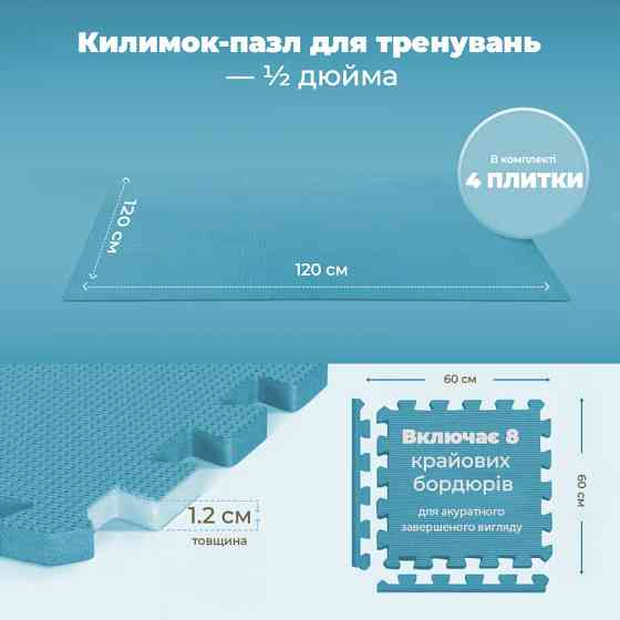 Мат-пазл (ластівчин хвіст) PowerPlay EVA Puzzle Mat 120 x 120 x 1.2 cм Блакитний Каменское