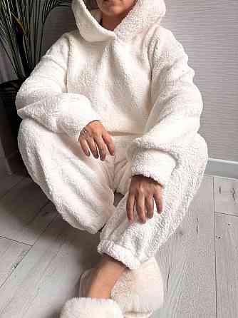 Жіноча стильна домашня плюшева піжама з вушками хутро тедді Одеса