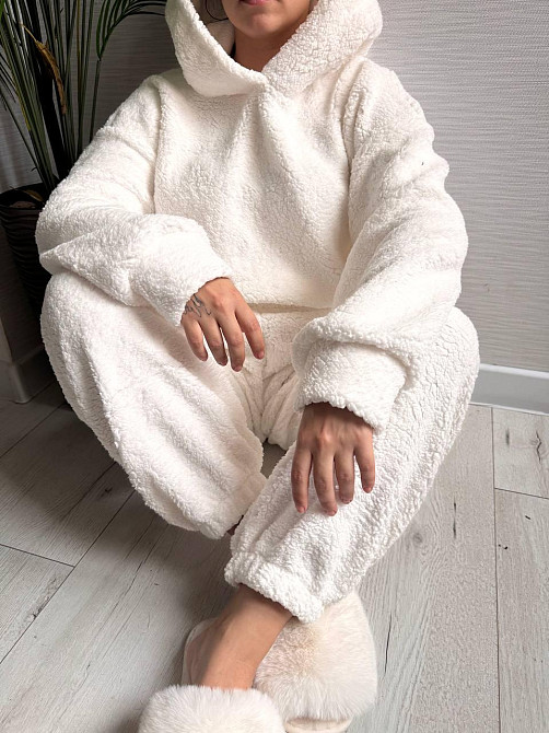 Жіноча стильна домашня плюшева піжама з вушками хутро тедді Одеса - фото 6