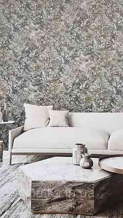 Шпалери вінілові на флізеліні AdaWall Roka 1.06х10 абстракція під камінь чорні сірі сріблясті 3д 23101-5 Київ
