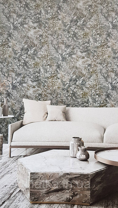 Шпалери вінілові на флізеліні AdaWall Roka 1.06х10 абстракція під камінь чорні сірі сріблясті 3д 23101-5 Київ - фото 1