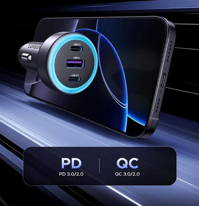 Автозарядка 3xUSB 30W (2xUSB-C + USB-A) QC 4.0 Сіра (EC307) UGREEN Винница - изображение 4