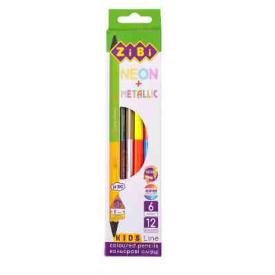Олівці кольорові ZiBi Kids line Neon+Metallic, 6 шт. 12 кольорів (ZB.2465) Вінниця