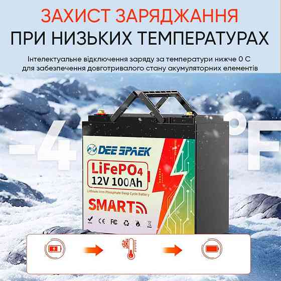 Літій-залізо-фосфатний акумулятор DEE SPAEK LiFePO4 12V 100Ah Bluetooth Mini (1280Wh) (BMS 100A) Київ