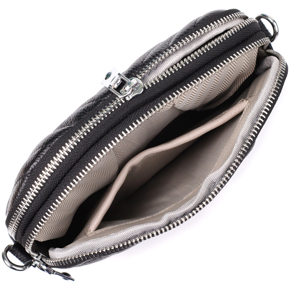 Стильна сумка прошита трикутниками із натуральної шкіри Vintage 22909 Чорний Київ - фото 7