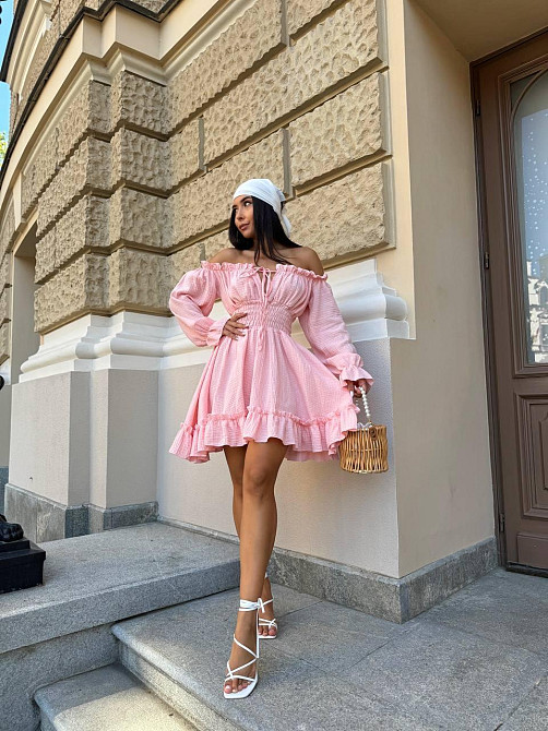 Женское летнее романтичное мини платье натуральный муслин Розовый, 42/44 Одесса - изображение 9