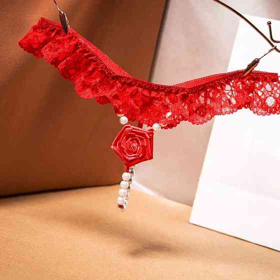 Стрінги з намистинками червоні - розмір універсальний, резинка до 102см Київ