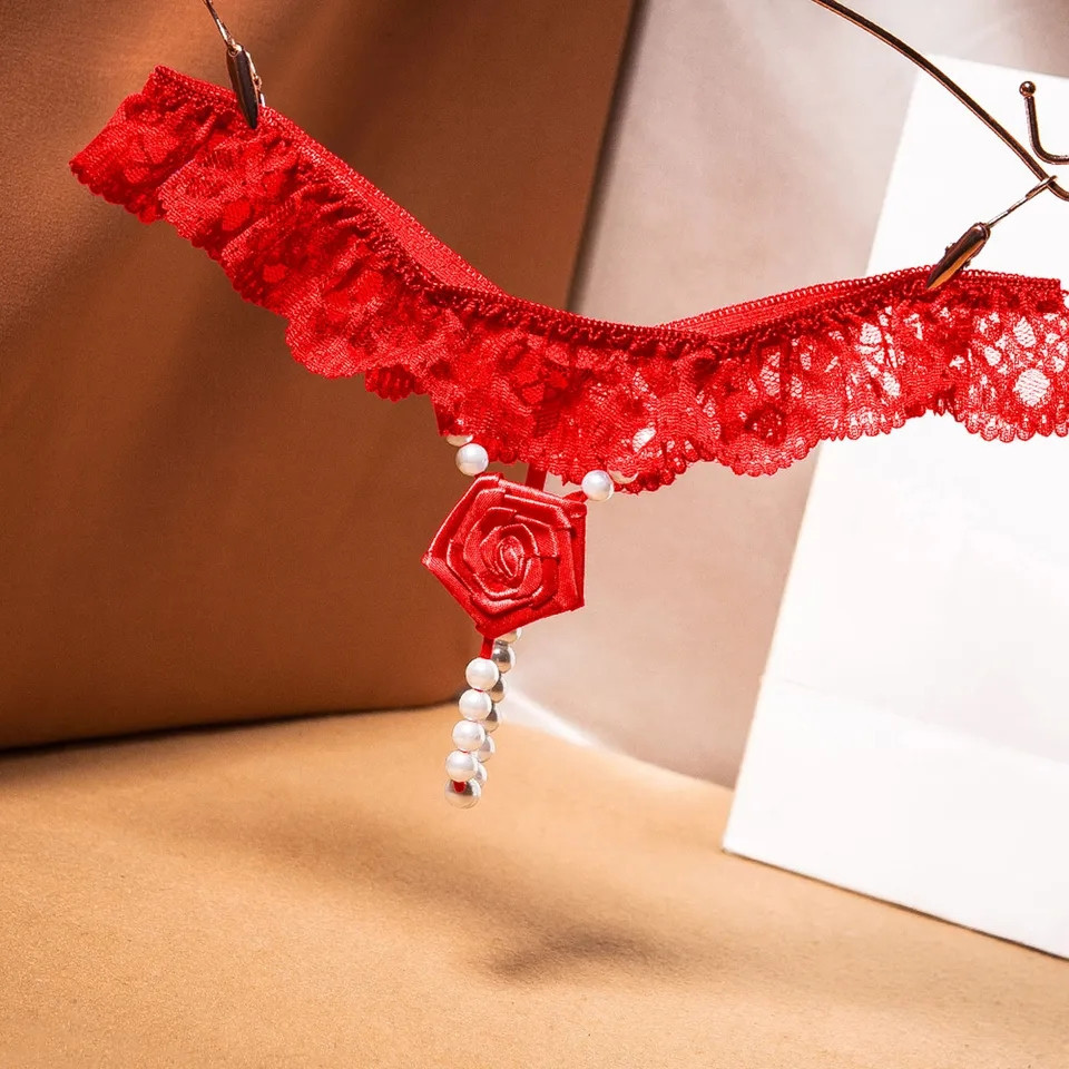 Стрінги з намистинками червоні - розмір універсальний, резинка до 102см Київ - фото 1