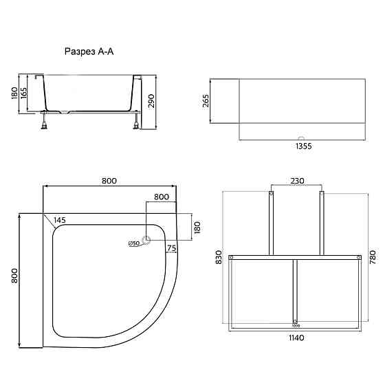 Душовий піддон Lidz KAPIELKA ST80x80x26 з панеллю Київ