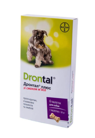 Дронтал Плюс для собак (зі смаком м'яса) №6 таблеток Elanco (термін до 12.2027 г) Вінниця