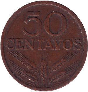 Монета 50 сентаво. 1969-86 год, Португалия.(Г) Полтава - фото 1