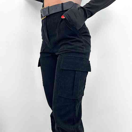 Жіночі вельветові брюки карго "Urban" оптом | Норма Чорний, 46 Київ