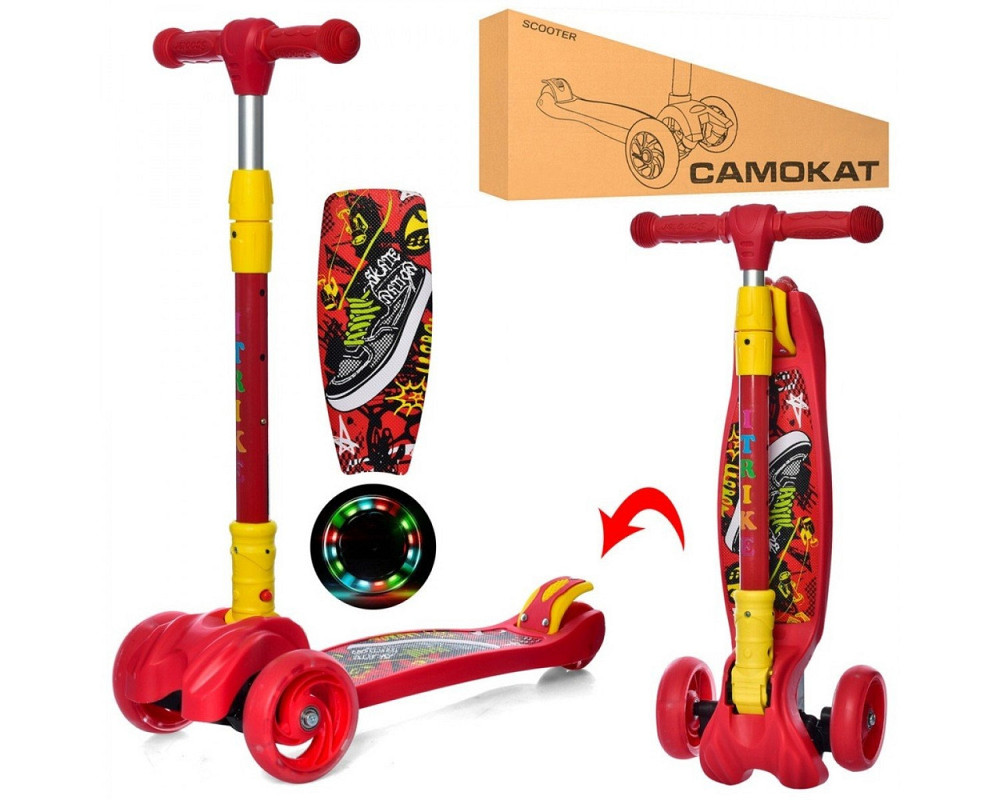 Самокат детский трехколесный складной iTrike Maxi JR 3-060-11-R с подсветкой колес Красный Каменец-Подольский - изображение 2