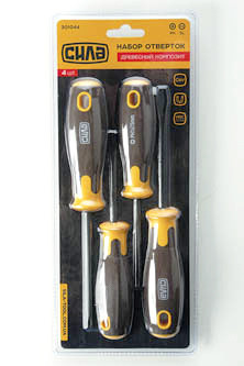 Набор отверток СИЛА деревянный вороненый пластик CrV SL3x75, SL6x100 PH1x75, PH2x125 (4шт) Ровно - изображение 1