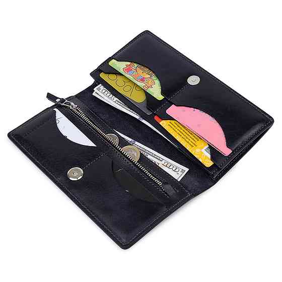 Вертикальне шкіряне портмоне унісекс GRANDE PELLE 11556 Синій Київ