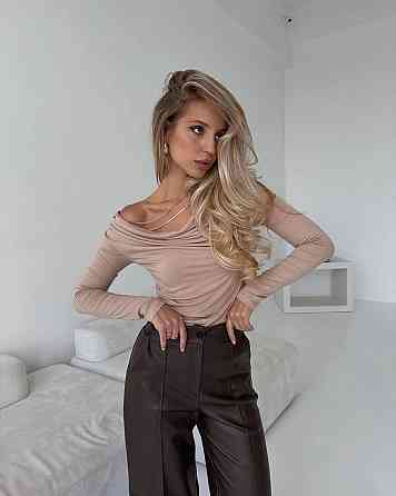 Женские базовые брюки на высокой посадке из эко-кожи Шоколад, 42/44 Одесса