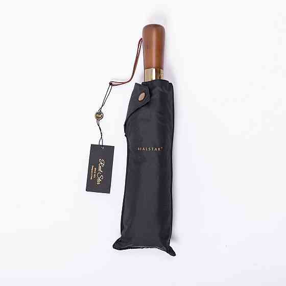 Парасолька автоматична з дерев'яною ручкою класична з поліестеру діаметр 116 см Чорна HP-23-8B Коломыя