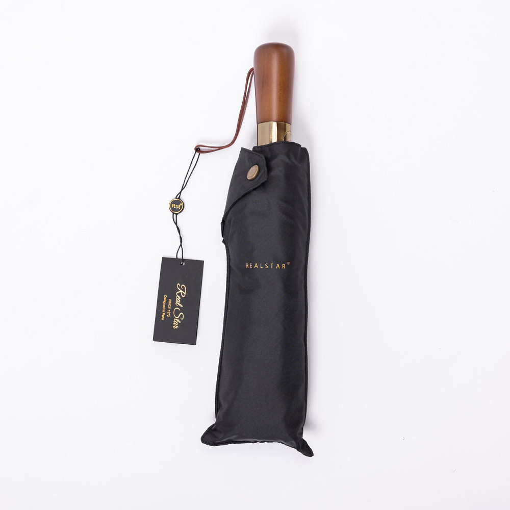 Парасолька автоматична з дерев'яною ручкою класична з поліестеру діаметр 116 см Чорна HP-23-8B Коломыя - изображение 4