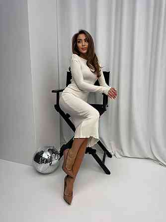 Женское трендовое платье из трикотажа рубчик Молочный Одесса