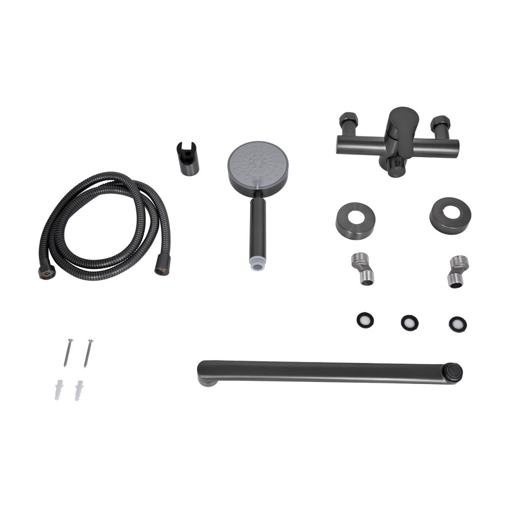 Змішувач для ванни Brinex Pure 005 з довгим поворотним виливом (з душовим гарнітуром) Graphite BRIPUR005GRP Київ - фото 7