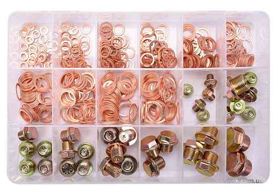 Шайби Ø= 6- 20 мм і заглушки М8- М20, G 1/4 мідні YATO в пластиковій коробці; наб. 534 шт. [10] Одеса
