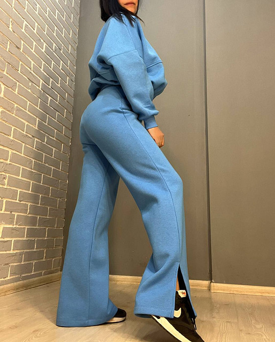 Костюм женский Quzen 472-472 пилот молния брюки палаццо широкие флис голубой, голубой, M Киев - изображение 4