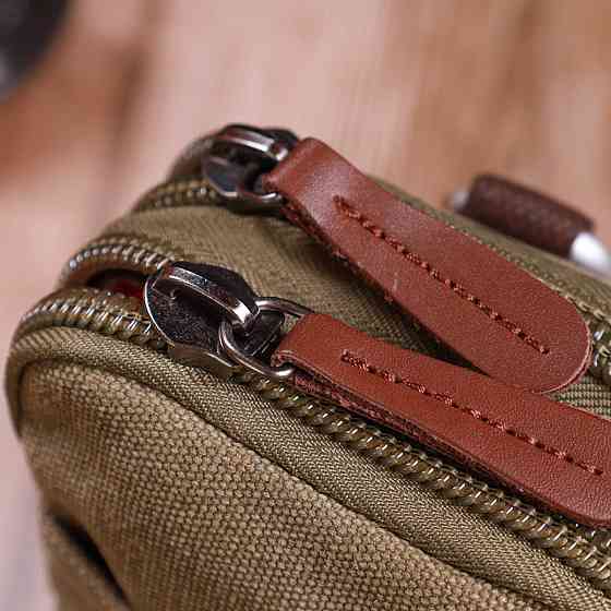 Компактная сумка-чехол на пояс с металлическим карабином из текстиля Vintage 22224 Оливковый Киев