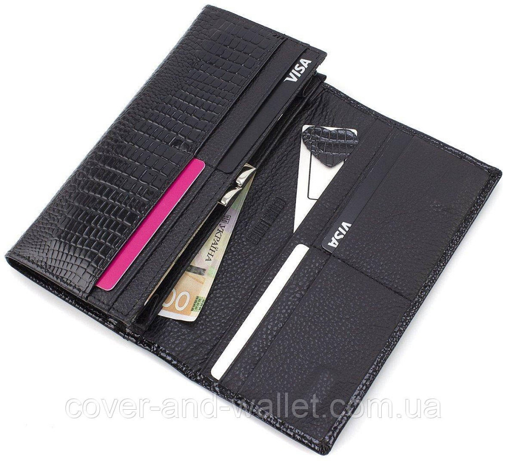 Черный женский лаковый кошелек из натуральной кожи на магнитах ST Leather Киев - изображение 7