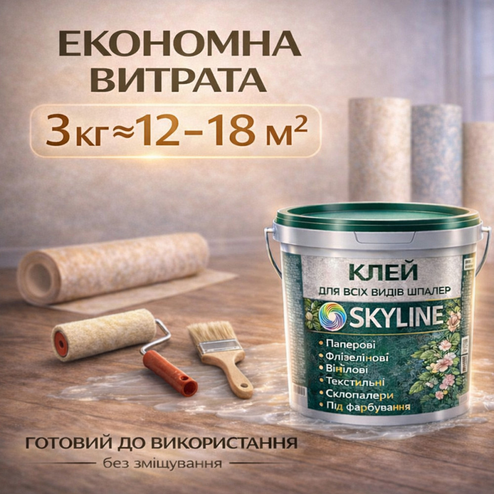 Клей для шпалер Skyline універсальний суперміцний для скловолокна і важких шпалер, готовий без запаху 3 кг Харків - фото 5