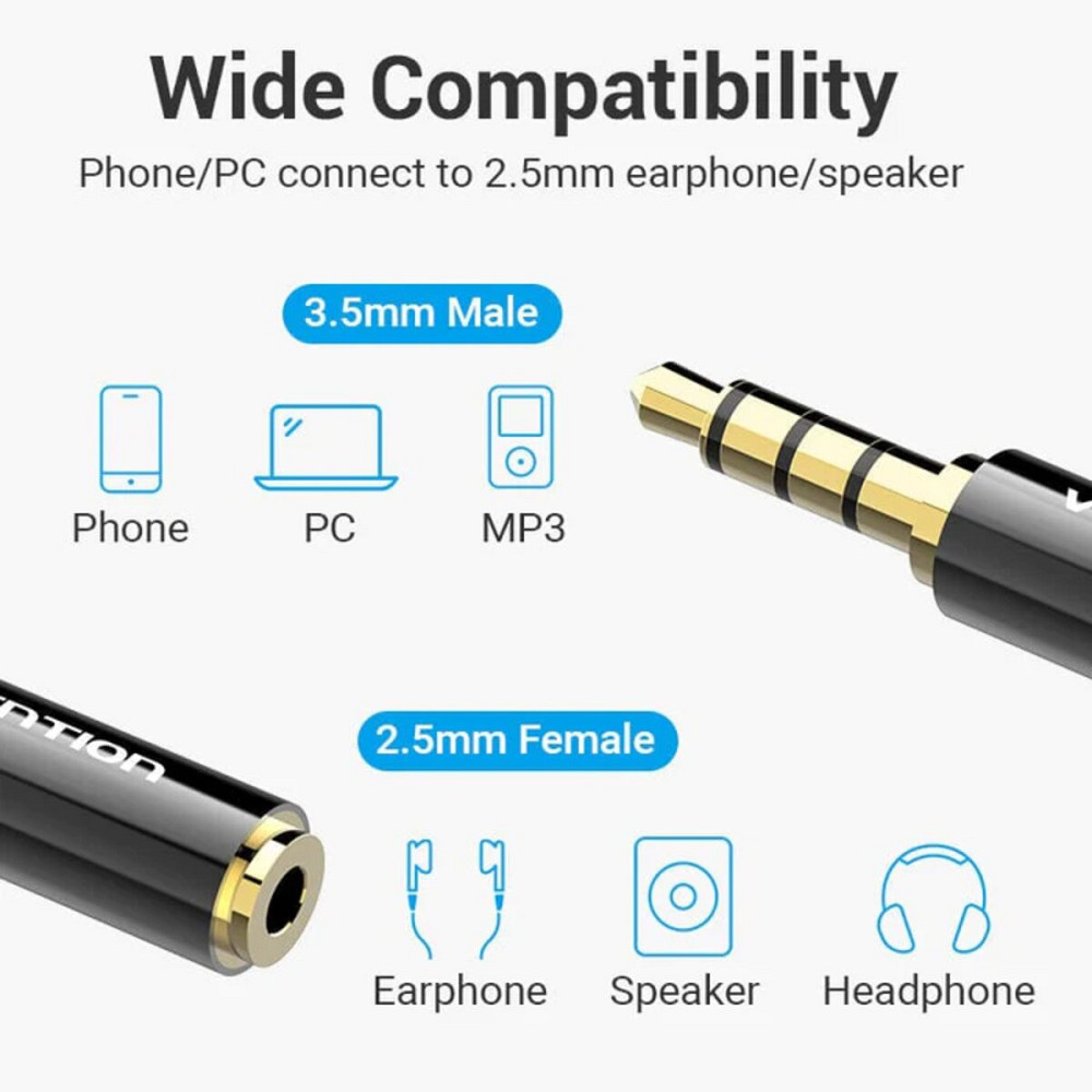 Адаптер Vention 3.5mm Male to 2.5mm Female Audio Adapter Black Metal Type (BFBB0) Київ - фото 4
