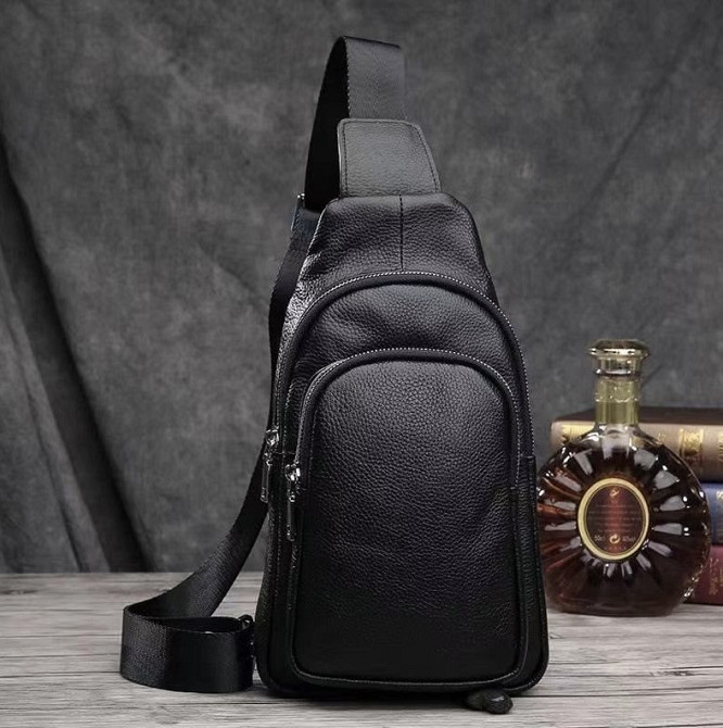 Чорний шкіряний слінг-рюкзак для чоловіків TIDING BAG Киев - изображение 3