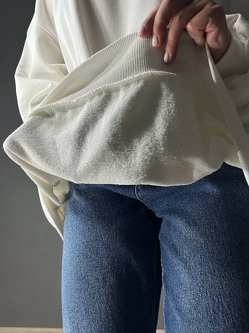 Свитшот женский LSK 5258 длинный оверсайз с рисунком на спине белый, белый, XL Киев - изображение 3