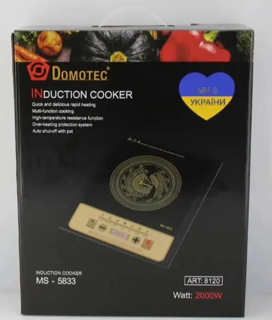 Настільна індукційна електроплита Domotec MS-5833 2000Вт, сенсор, чорна, 1 конфорка Одеса - фото 9