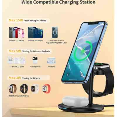 Зарядное устройство Choetech 15W 3-in-1 Magnetic Wireless Fast Charger black (T585-F-101-CCBK) Винница